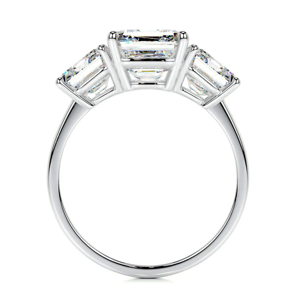 Emerald Cut Moissanite Three Stone Ring  Silver Engagement Ring
