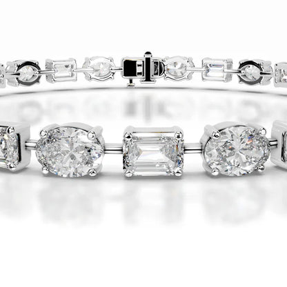 Emerald and Oval Cut Moissanite Silver Tennis Bracelet