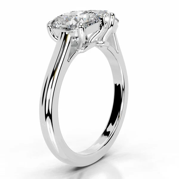 Heart and Cushion Cut Moissanite Two Stone Set Silver Ring