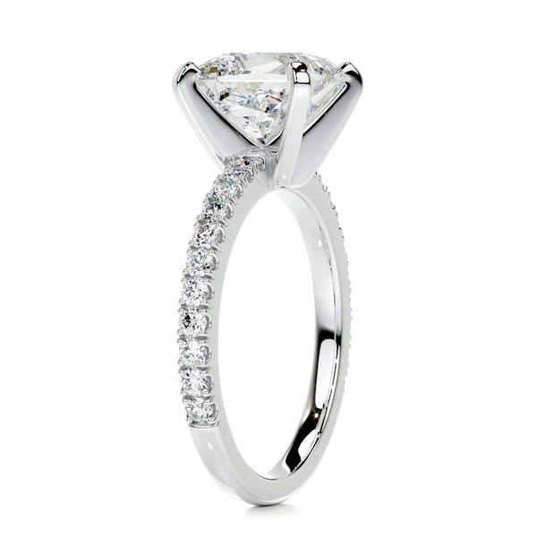 2.25 Ct Princess Cut Moissanite Silver Pave Set Silver Ring