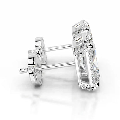 Radiant Cut Moissanite Silver Halo Earring