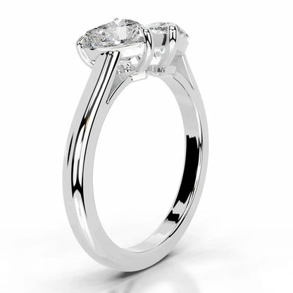 Heart and Pear Cut Moissanite Silver Two Stone  Engagement Ring