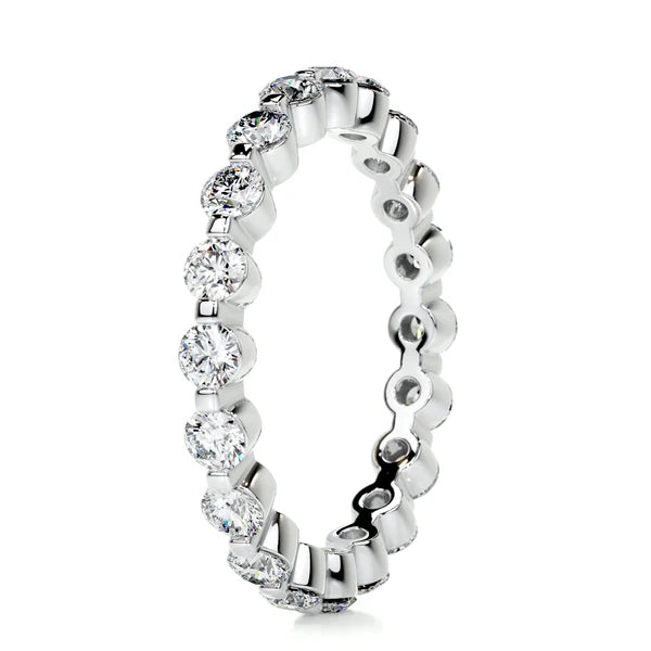 0.98 CTW Round Cut Moissanite Bubble Prong Setting Silver Wedding Band