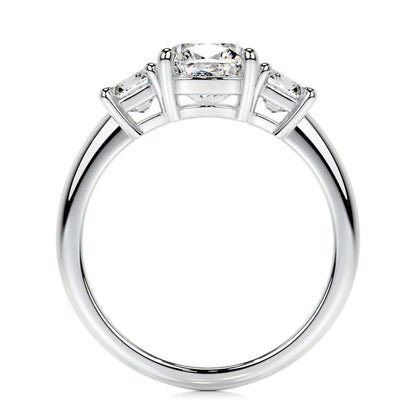 Cushion Cut Moissanite Silver Three Stone Set Engagement Ring