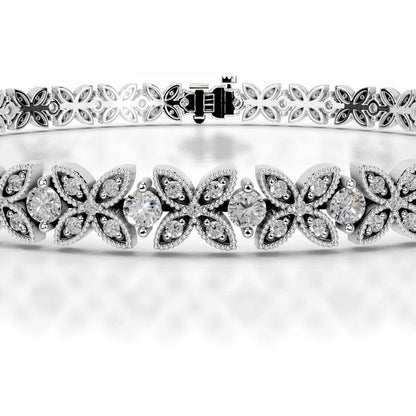 Round Cut Moissanite Clover Shape Silver Tennis Bracelet