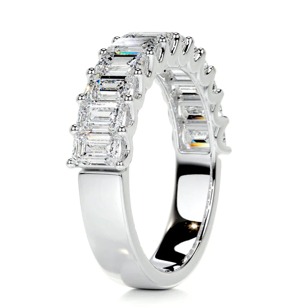 2.5 CTW Emerald Cut Moissanite Silver Half Eternity Set Wedding Band