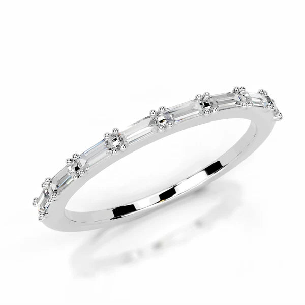 0.3 CTW Baguette Cut Moissanite Silver Half Eternity Set Wedding Band