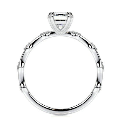Emerald Cut Moissanite Mil Grain Shank Silver Engagement Ring