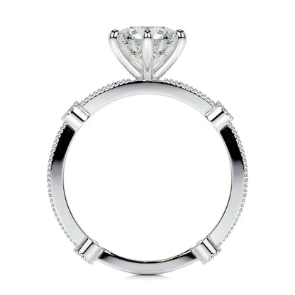 Round Cut Moissanite Mil Grain Shank Silver Engagement Ring