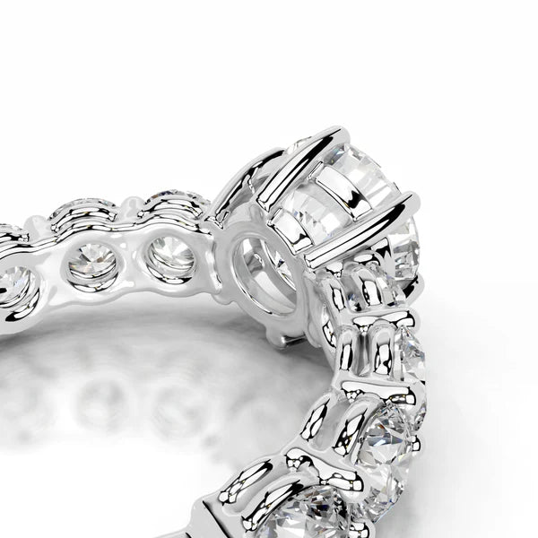 Round Cut Moissanite Silver Pave Set Engagement Ring