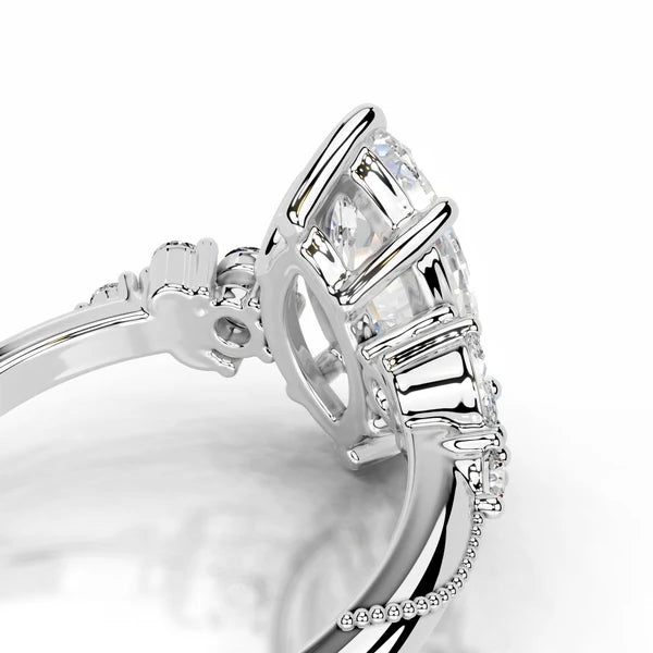Marquise Cut Moissanite Cluster Setting Set Silver Engagement Ring