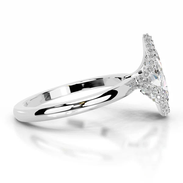 Pear Cut Moissanite Halo Silver Engagement Ring