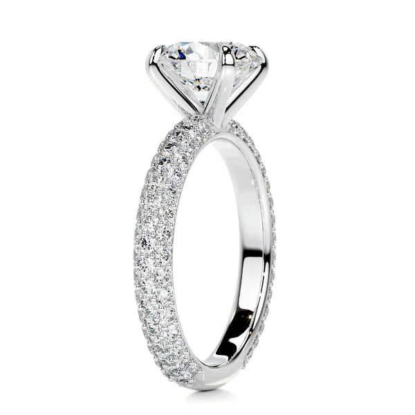 Round Cut Moissanite Silver Pave Set Engagement Ring