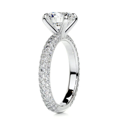 Round Cut Moissanite Silver Pave Set Engagement Ring