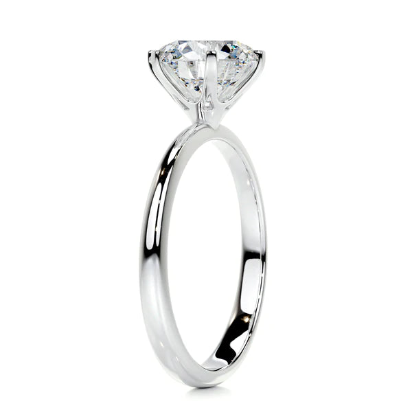 Round Cut Moissanite Six Prong Set Solitaire Silver Engagement Ring