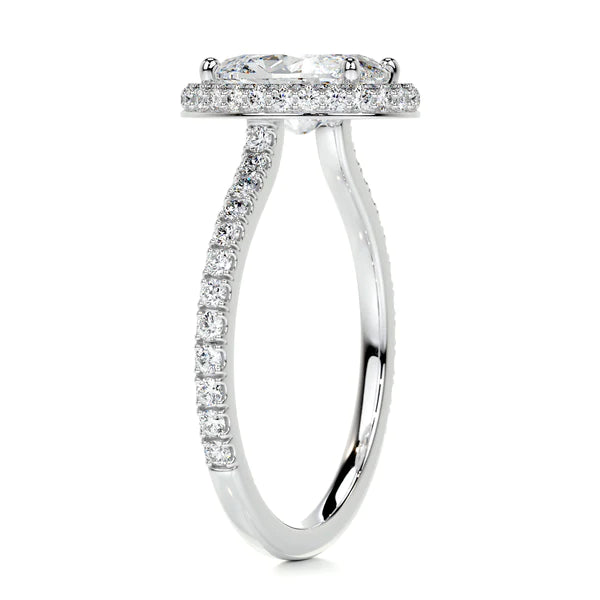 Oval Cut Moissanite Diamond Pave Set Silver Engagement Ring