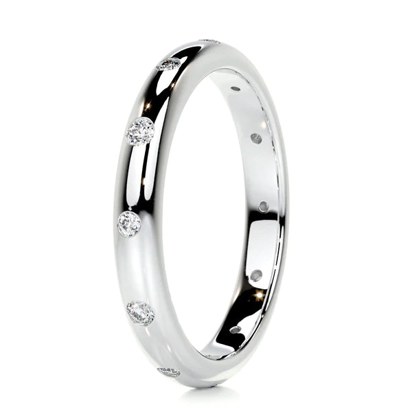 0.36 CTW Round Cut Moissanite Silver Flush Set Wedding Band