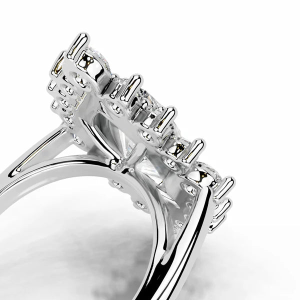 Marquise Cut Moissanite Halo Ring with illusion Silver Engagement Ring