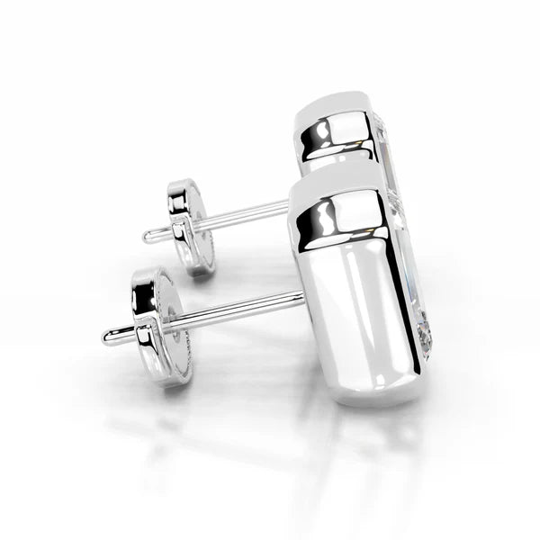 Emerald Cut Moissanite Silver Bezel Set Earring