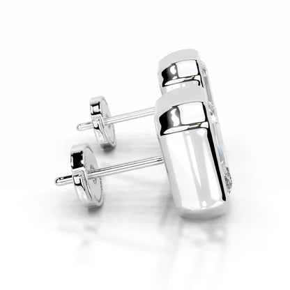 Emerald Cut Moissanite Silver Bezel Set Earring