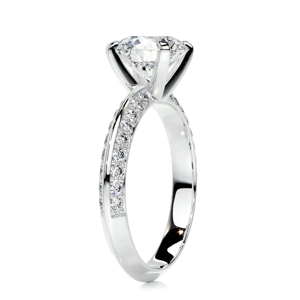 1.7 Ct Round Cut Moissanite Kinfe Edge Shank Silver Engagement Ring