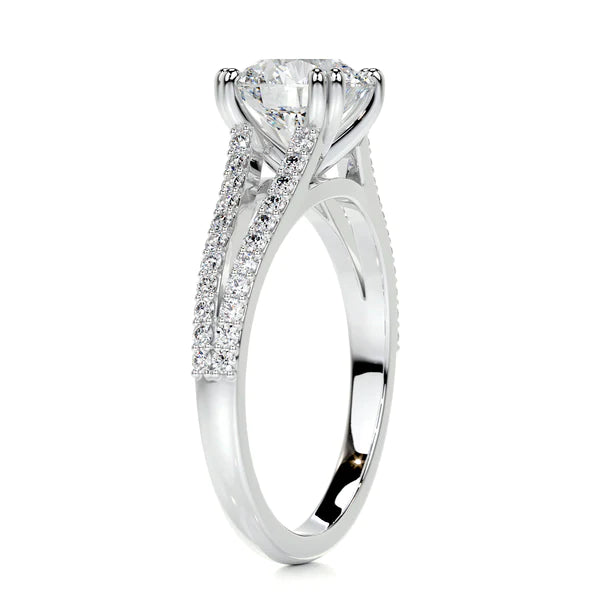 1.6 Ct Round Cut Moissanite Silver Split Shank Engagement Ring