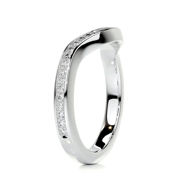 0.32 CTW Round Cut Moissanite Silver Curved Wedding Band