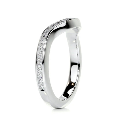 0.32 CTW Round Cut Moissanite Silver Curved Wedding Band