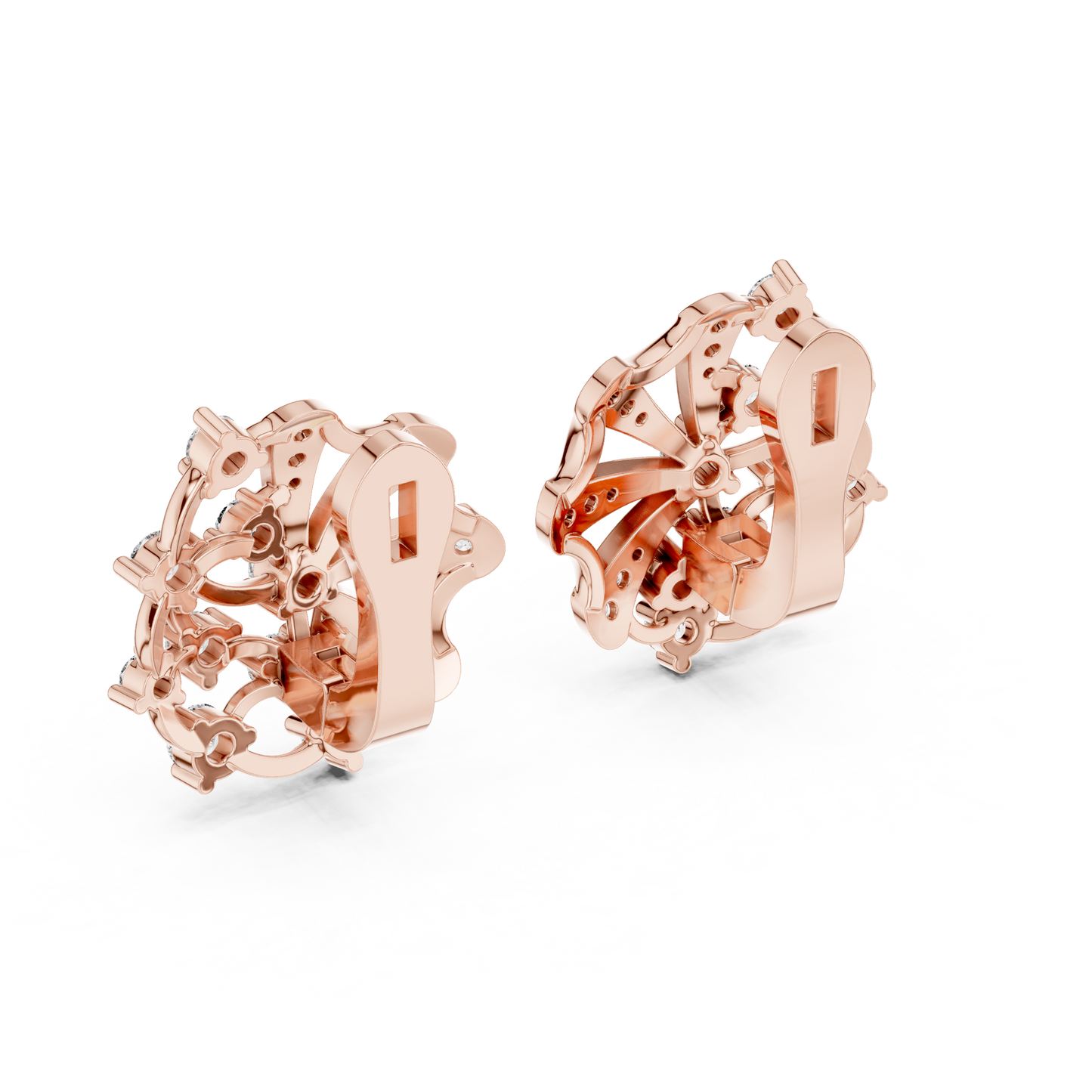 Lab Grown Diamond Scalloped Lace Stud Earrings in White Gold