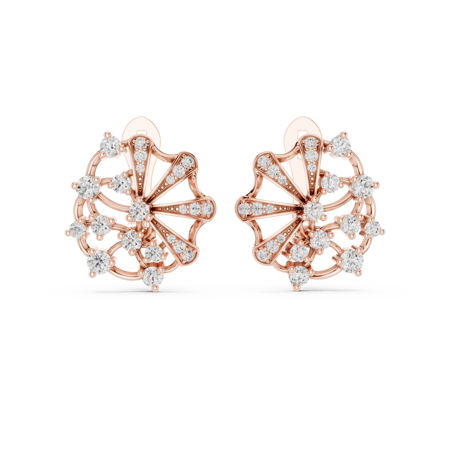 Lab Grown Diamond Scalloped Lace Stud Earrings in White Gold