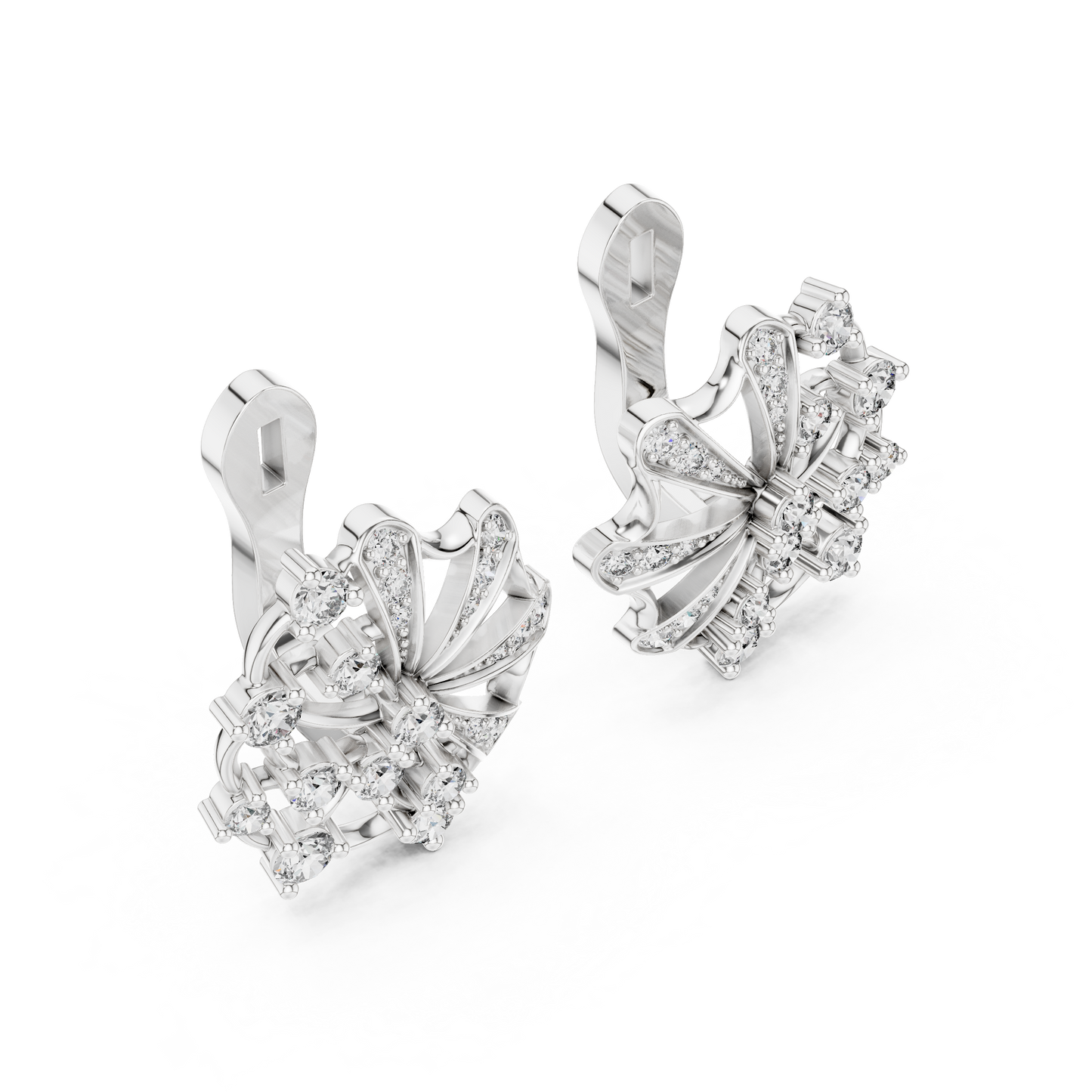 Lab Grown Diamond Scalloped Lace Stud Earrings in White Gold