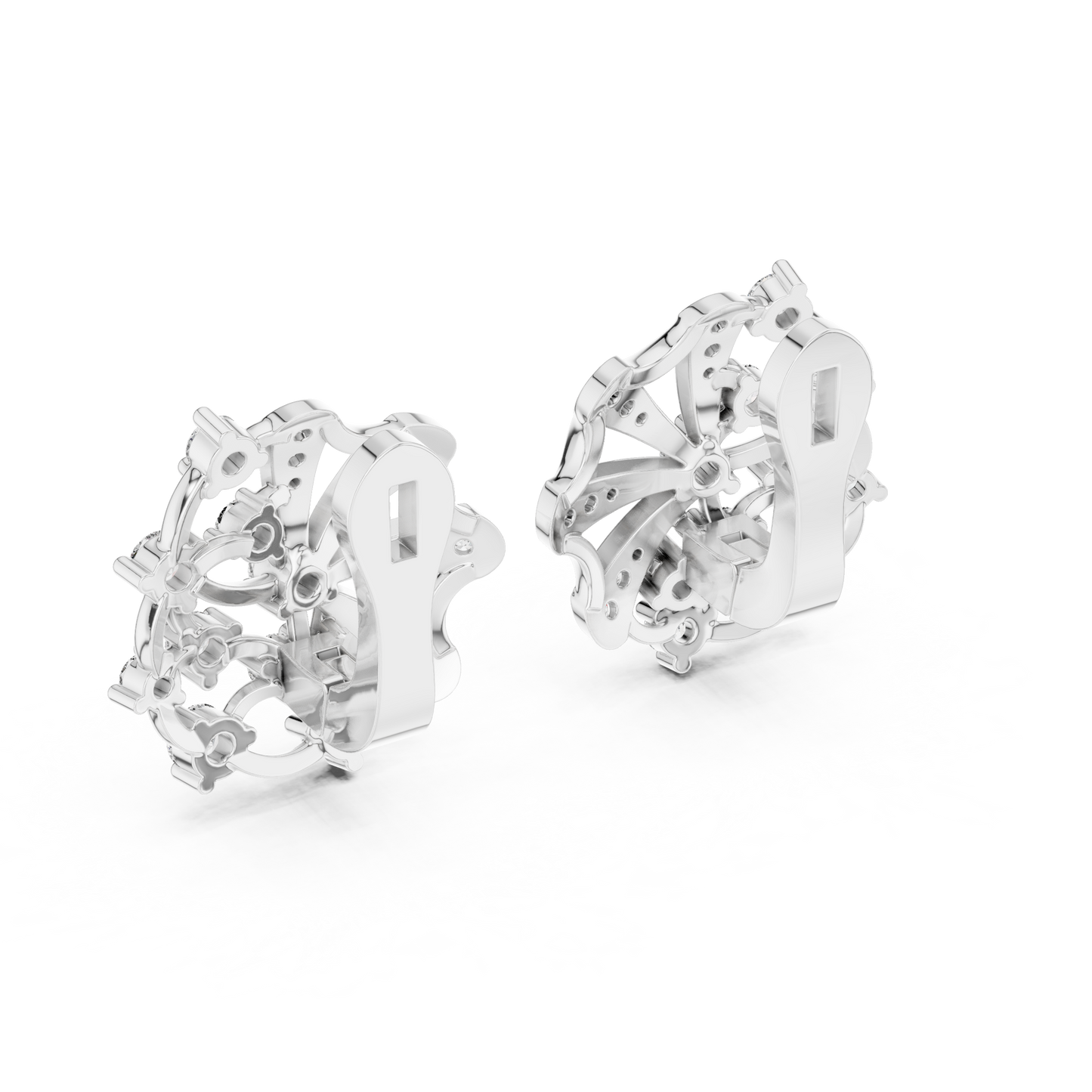 Lab Grown Diamond Scalloped Lace Stud Earrings in White Gold