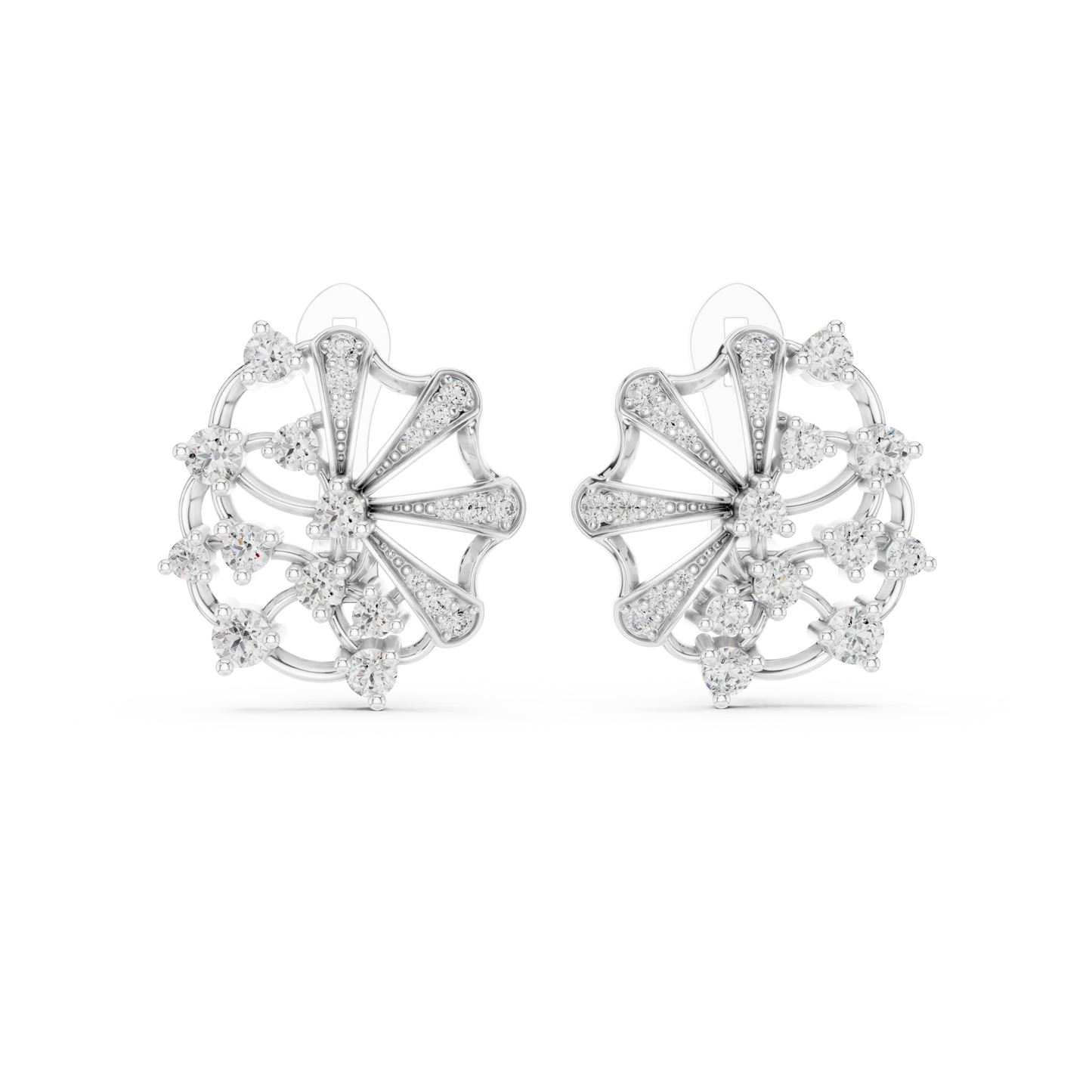 Lab Grown Diamond Scalloped Lace Stud Earrings in White Gold