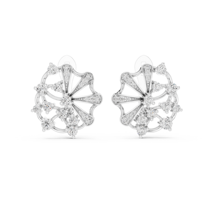 Lab Grown Diamond Scalloped Lace Stud Earrings in White Gold