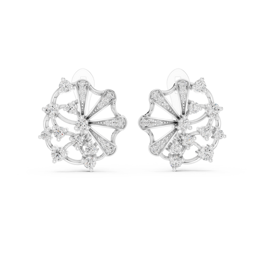 Lab Grown Diamond Scalloped Lace Stud Earrings in White Gold