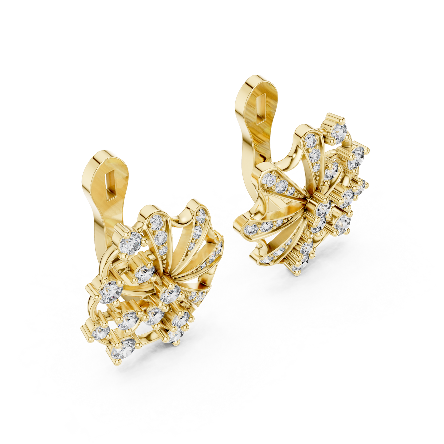 Lab Grown Diamond Scalloped Lace Stud Earrings in White Gold