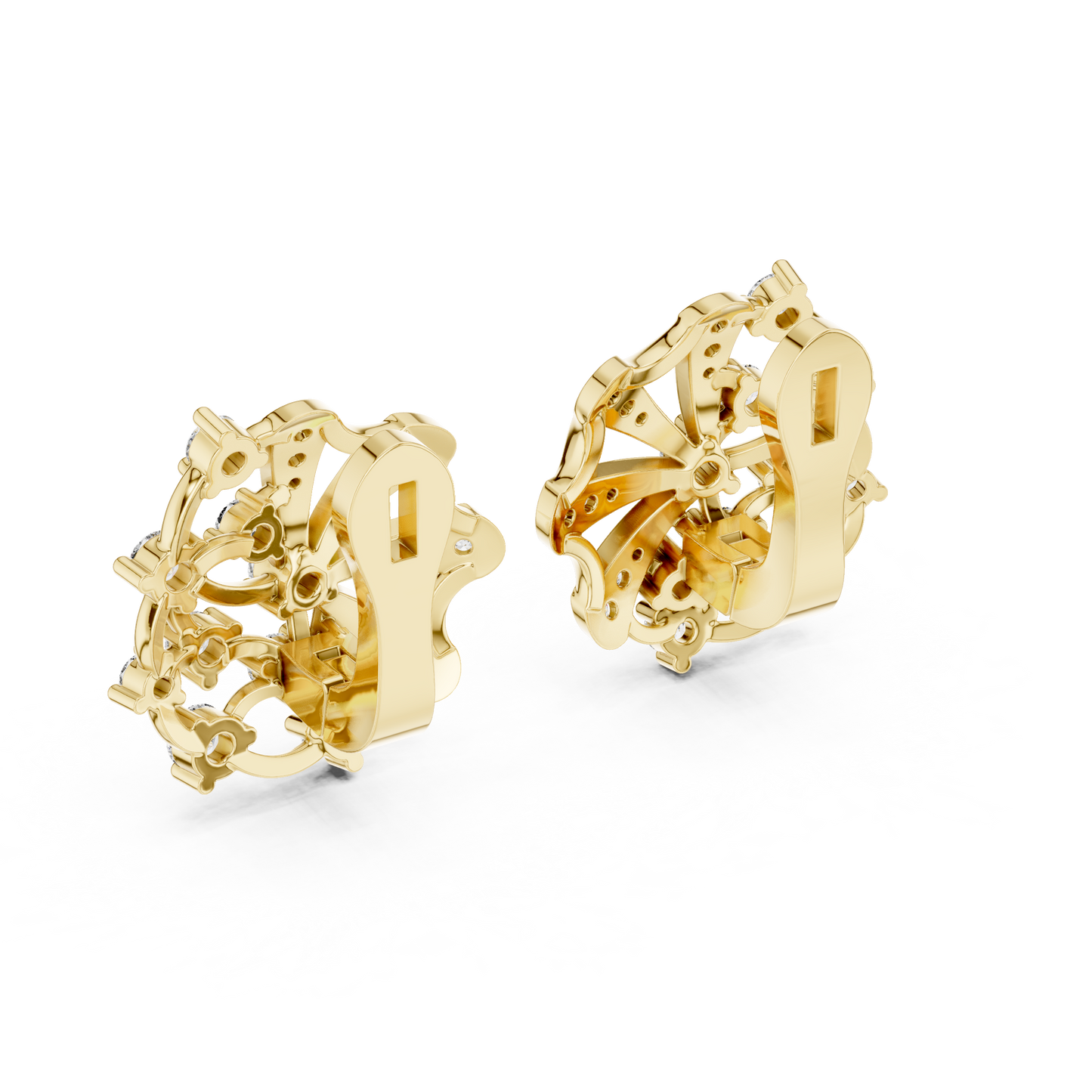 Lab Grown Diamond Scalloped Lace Stud Earrings in White Gold