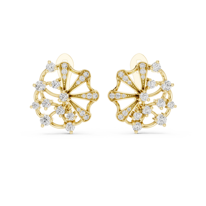 Lab Grown Diamond Scalloped Lace Stud Earrings in White Gold