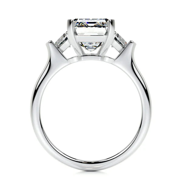 Emerald Cut Moissanite Diamond Three Stone Set Silver Engagement Ring