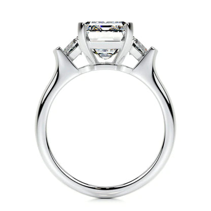 Emerald Cut Moissanite Diamond Three Stone Set Silver Engagement Ring