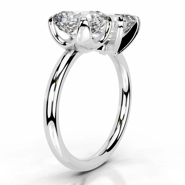 Emerald and Cushion Cut Moissanite Silver Two Stone ring Engagement Ring