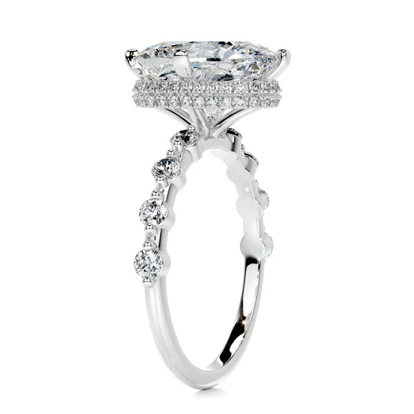 Cushion Cut Moissanite Mil Grain Shank Silver Engagement Ring