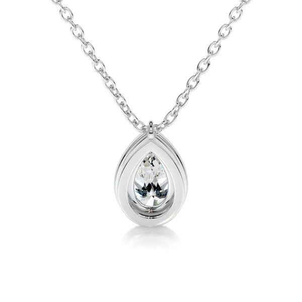 1.25 Ct Pear Cut Moissanite Silver Halo Set Pendant