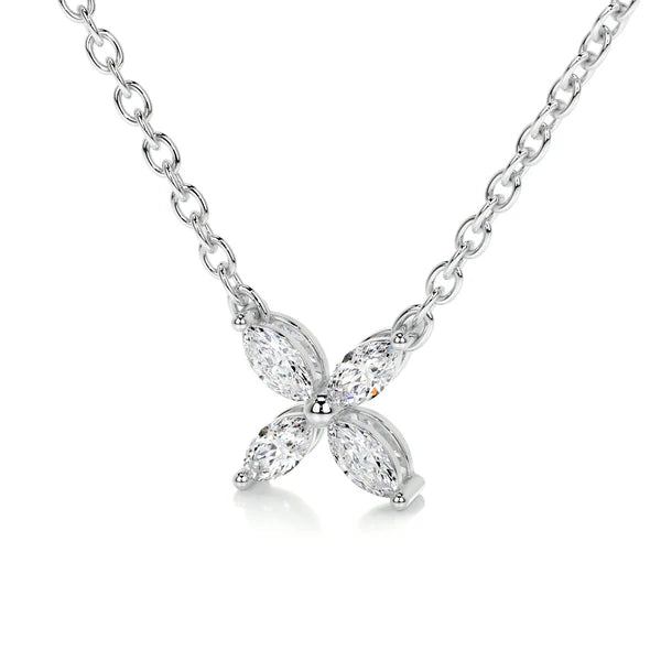 1.0 CTW Marquise Cut Moissanite Silver Clover Pendant
