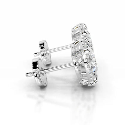 Each Heart Cut Moissanite Silver Halo Earring