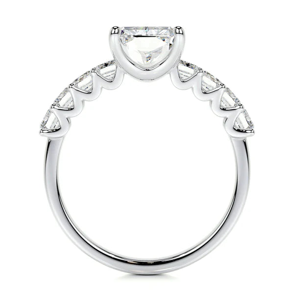 Radiant Cut Moissanite Accented Shank Silver Engagement Ring