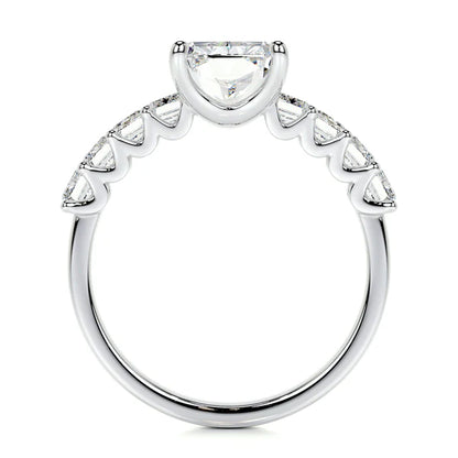 Radiant Cut Moissanite Accented Shank Silver Engagement Ring
