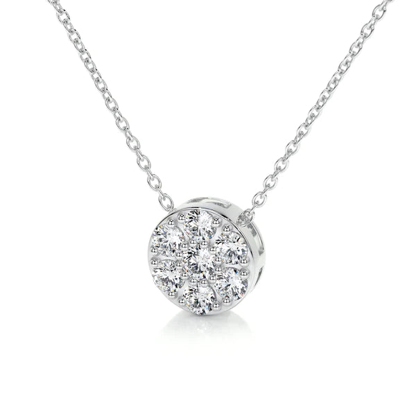 Round Cut Moissanite Diamond Silver Halo Set Pendant