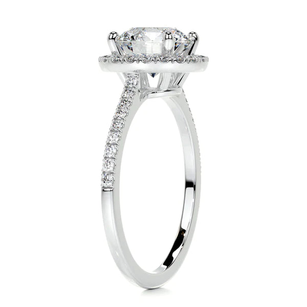 Round Cut Moissanite Pave Set Silver Engagement Ring