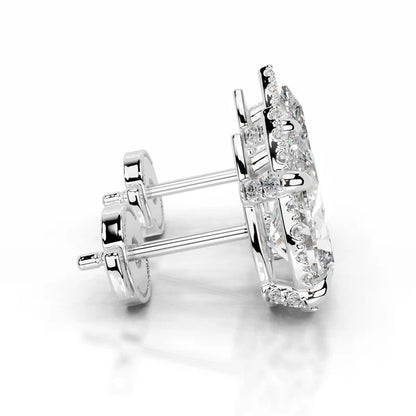 Pear Cut Moissanite Silver Halo Earring